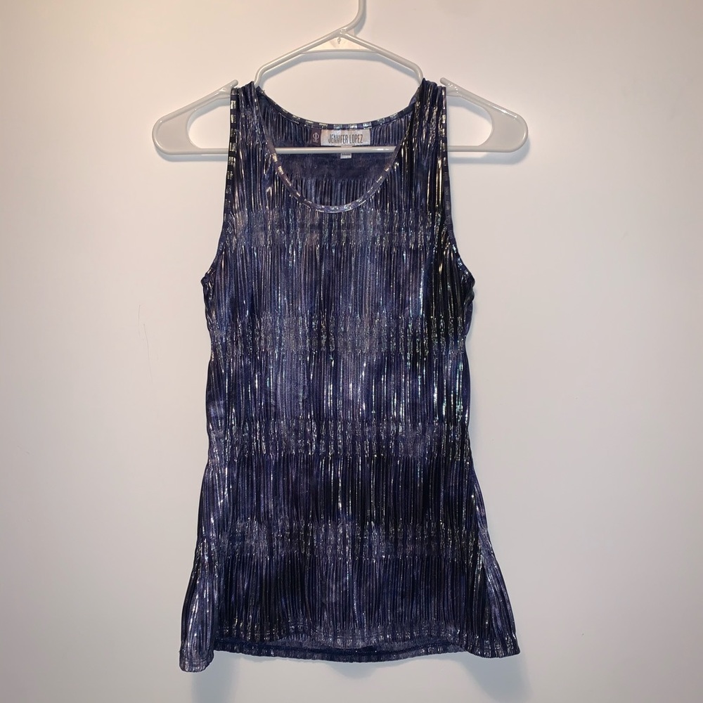 Jennifer Lopez purple shiny flowey tank top